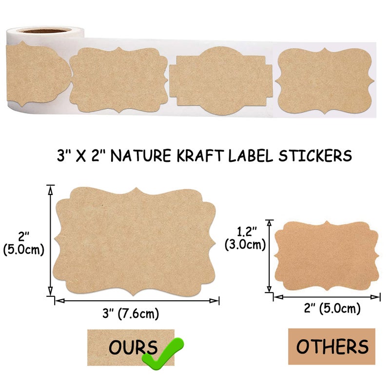SALEMAR 2" x 3" Kraft Label Stickers Writable Gift Labels, 200PCS Self-Adhesive Brown Labels for Essential Oil Bottle, Jars, Food Storage or Gift Decoration - Image 2